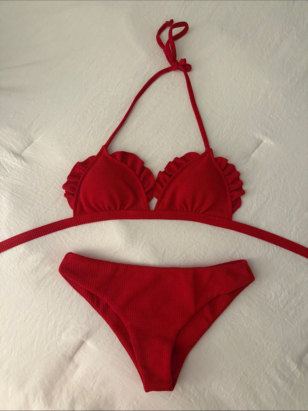 Listicle Red Ruffle Triangle Bikini Set | Size Medium